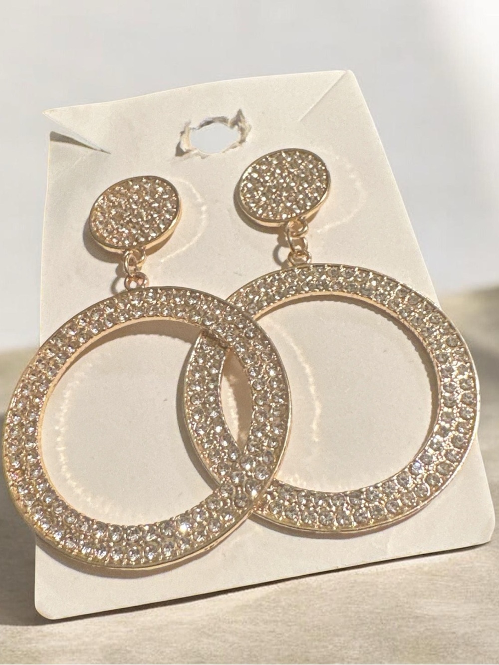 Gold Crystal Double Hoop Drop Earrings - Women Jewelry
342